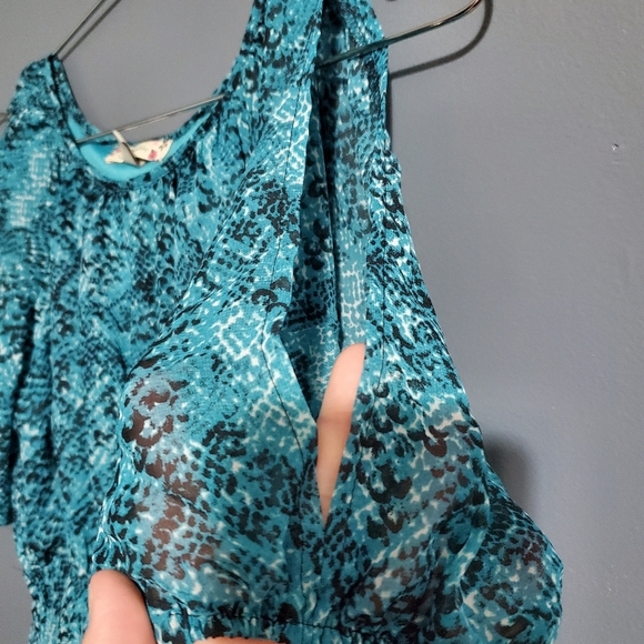 Speechless Blue Off-Shoulder Puff Split Sleeve Dress Girls Size 12 - Picture 4 of 8